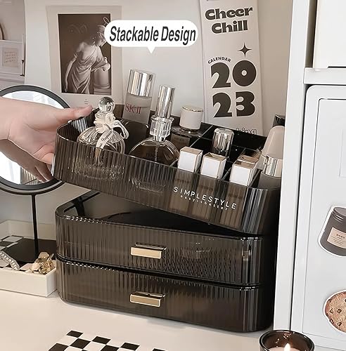 Miniatura 2 de Organizador de maquillaje transparente para tocador, organizador de escritorio grande con cajones apilables para cosméticos, cuidado de la piel,