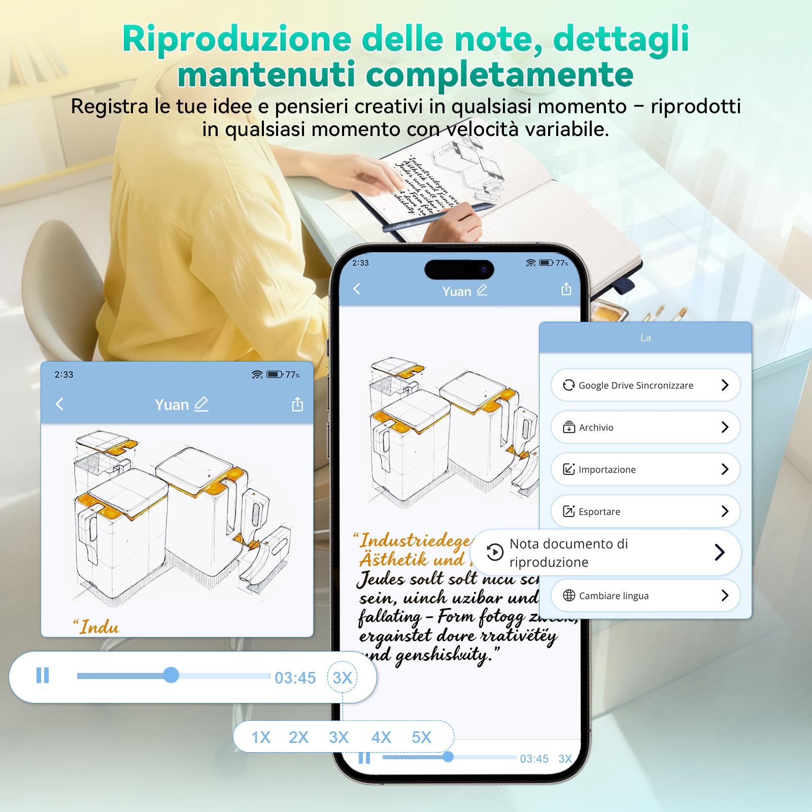 YUAN Smart Writing Set: Taccuino Digitale con Smart Pen + Smart Notebook, agenda e quaderno elettronico portatile, Sync. & condivisione reale, 1 mini-quaderno + 5 mines, Ottimo regalo di Natale