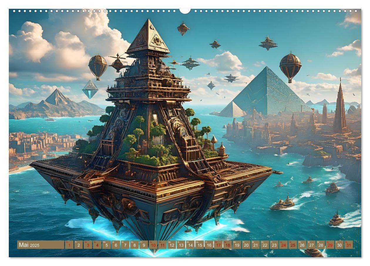 Steampunk Pyramidenwelt (Wandkalender 2025 DIN A2 quer), CALVENDO Monatskalender: Beeindruckende Bilder futuristischer Lebensräume und fantastischer ... in einer fiktiven Welt (CALVENDO Technologie)