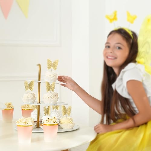 Miniatura 4 de Gyufise 24 adornos de mariposa para cupcakes con purpurina hueca 3D mariposa para cupcakes, decoraciones para temática de mariposa, boda,