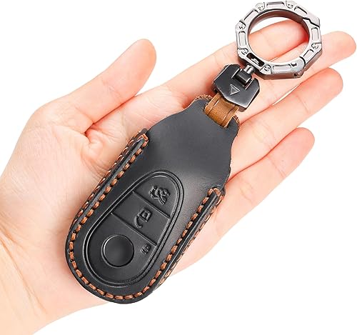 Miniatura 3 de Funda para llave inteligente Mercedes Benz 2023, funda de llavero de cuero hecha a mano, con llavero de metal para llave inteligente de clase S