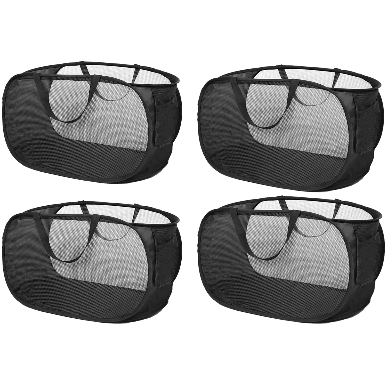 2 Pièces Panniers à Linge Pliable, 36 x 36 x 58 Cm, Pop Up Laundry Basket Hamper, Panier à Linge Pliable Pop-Up, En Maille Filet Avec Poignée, Pour le Changement Des Vêtements - Noir (Noir)