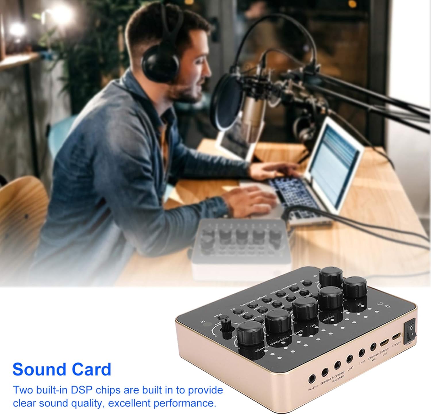 Live Broadcast Audio Mixer, Portable Karaoke Microphone Mixer, with Two