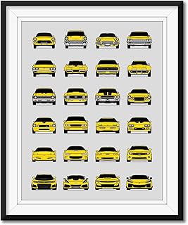 Chevy History and Evolution Inspired Car Poster Print Wall Art Handmade Decor the Best of Chevrolet Generations- Yellow/Black Stripes, 11x14" Satin Print (Unframed) - Perfect Gift for Car Enthusiast