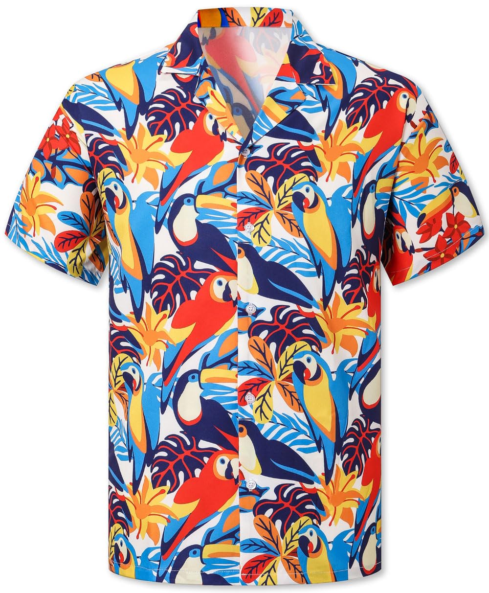 Cromoncent Hawaiian Shirt for Boy&amp;Men Short Sleeve Cuban Collar Tropical Holiday Summer Beach Shirts
