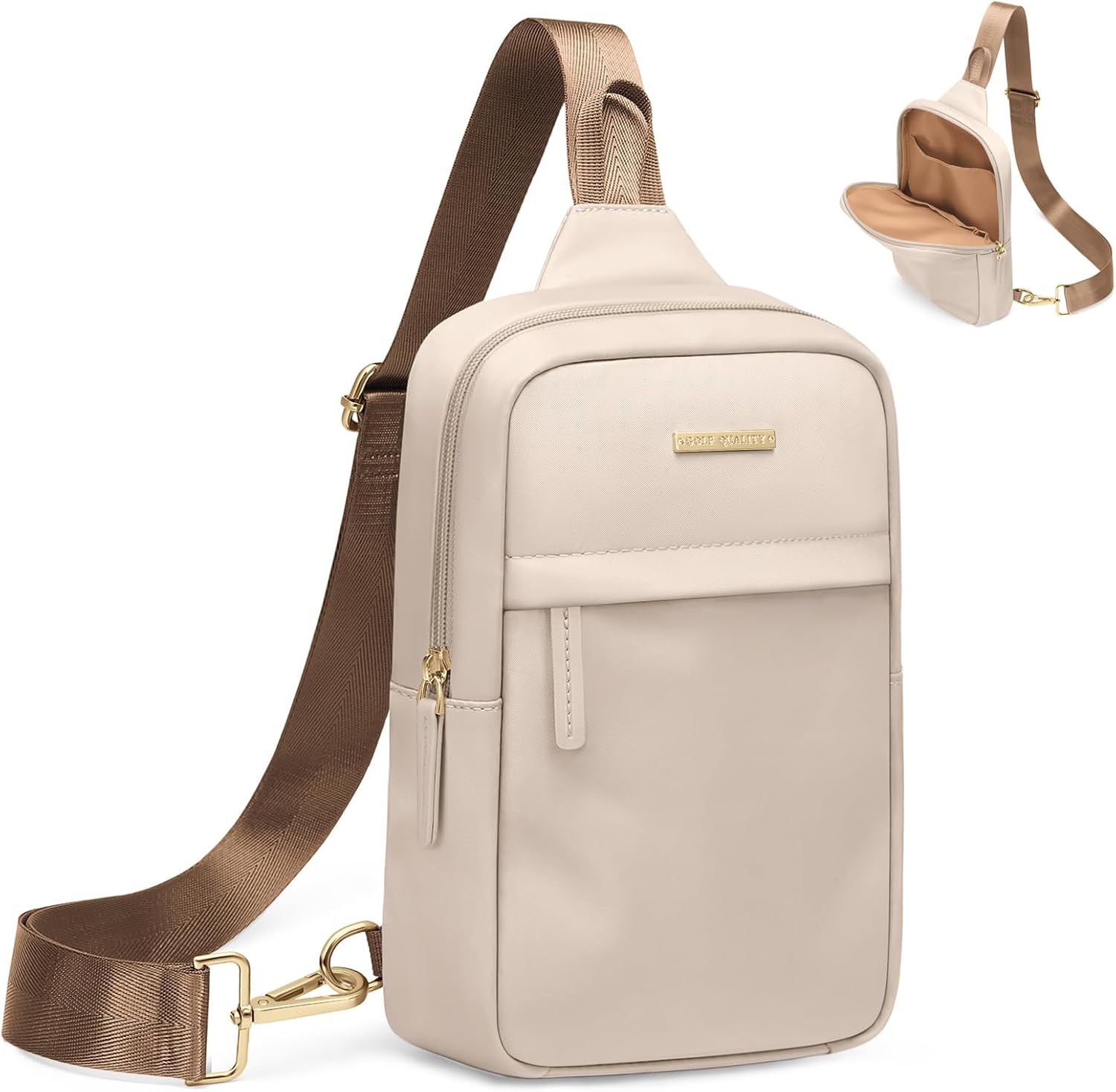 GOLF QUALTY Large Capacity Crossbody Bag Spacious Fanny Pack for essentials Casual Waist Pack for Women & Men,Apricot