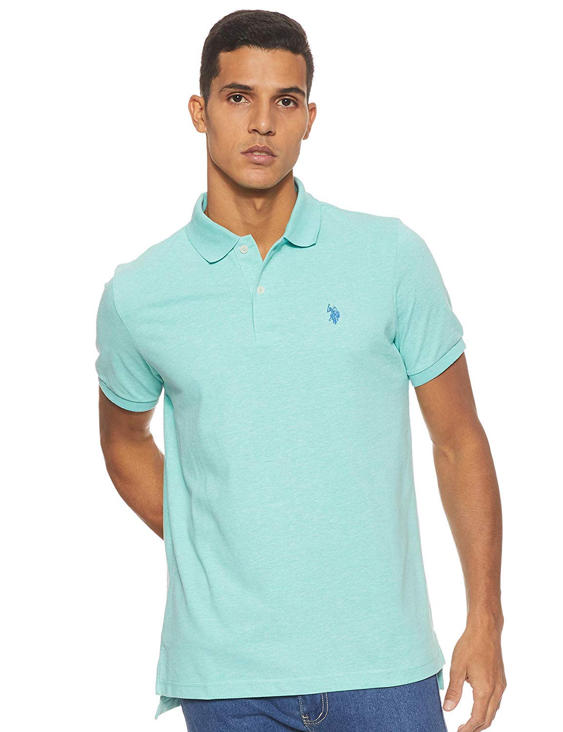 U.S. Polo Assn. Mens-Classic Polo Shirt Button-Down Short Sleeve Polo Shirt - Green - Large