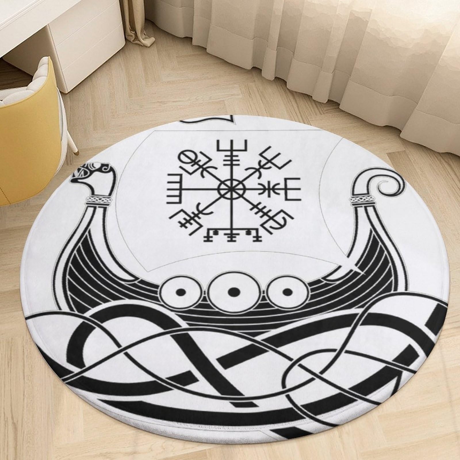 Tapis flanelle Viking salon rond lavable antidérapant protection