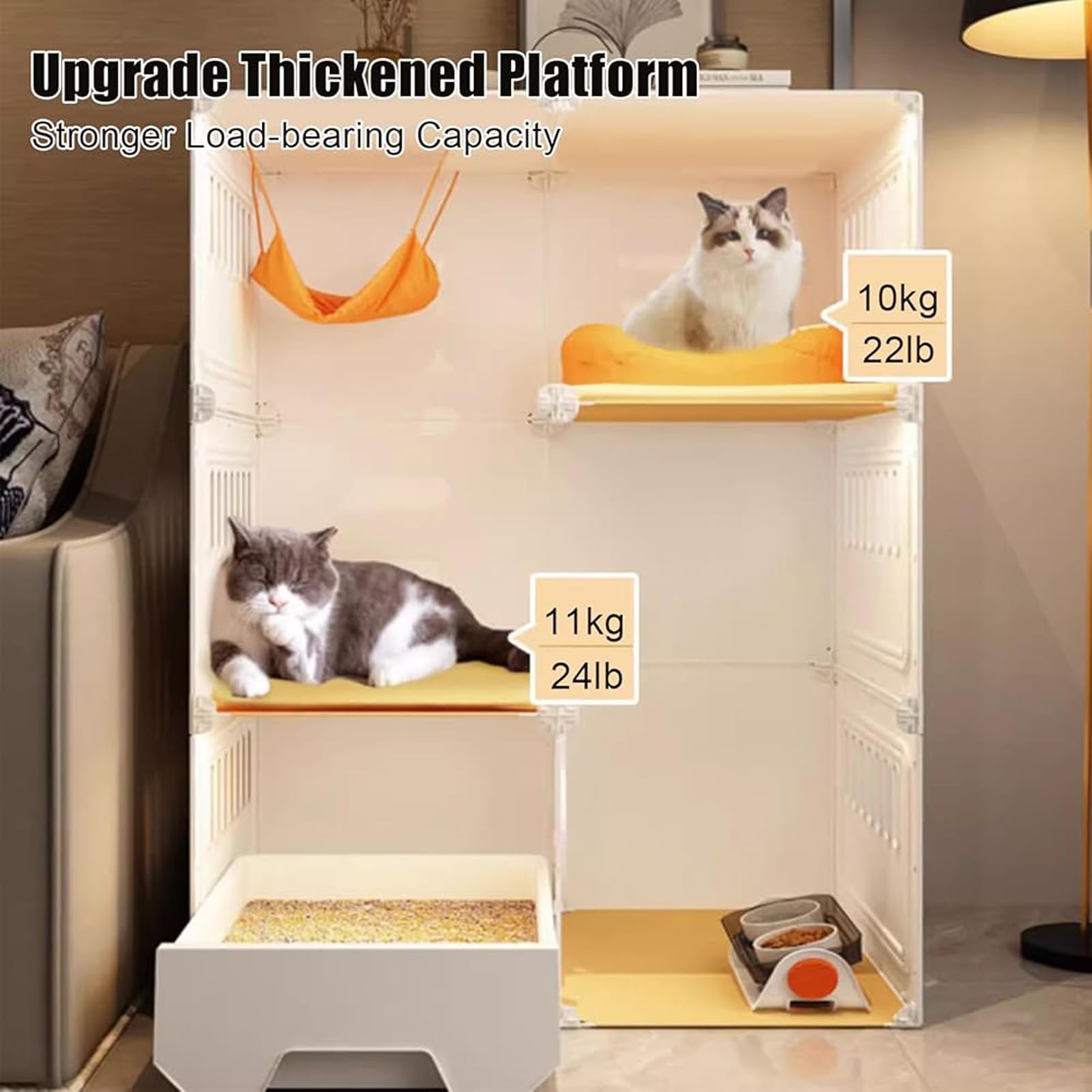 JingNian Gabbia per Gatti di Grandi Dimensioni A 2/3 Livelli con Lettiera, Gabbia per Gatti Fai da Te, Gabbie per Gatti da Interno con Lettiera(Size:71 * 46.5 * 106cm)