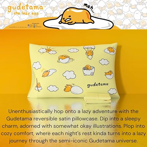 Miniatura 3 de Franco Collectibles Hello Kitty & Friends Gudetama Beauty - Funda de almohada reversible estándar de satén sedoso, 20 x 30 pulgadas, para cabello y