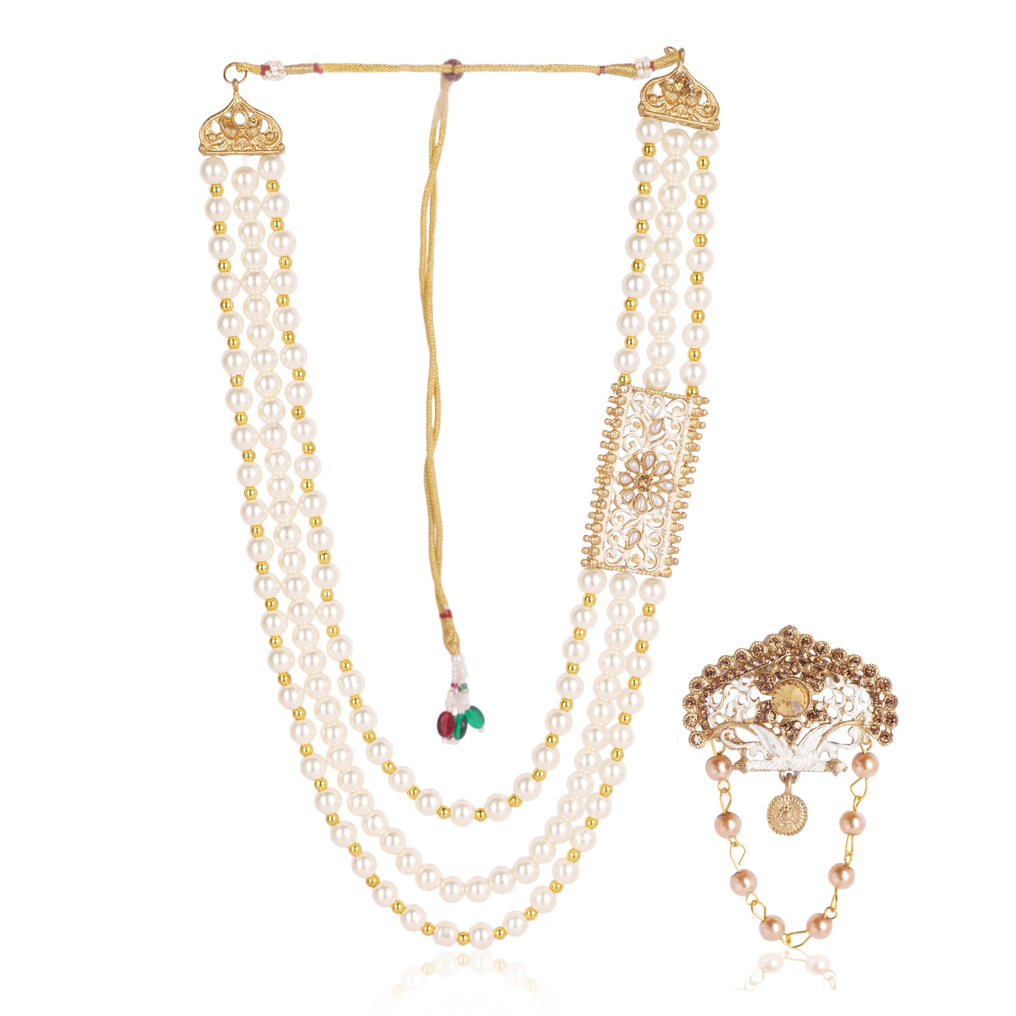 Dulha groom sherwani Necklace/Moti Mala for Men for wedding | Groom Mala and Brooch Set…-image-3