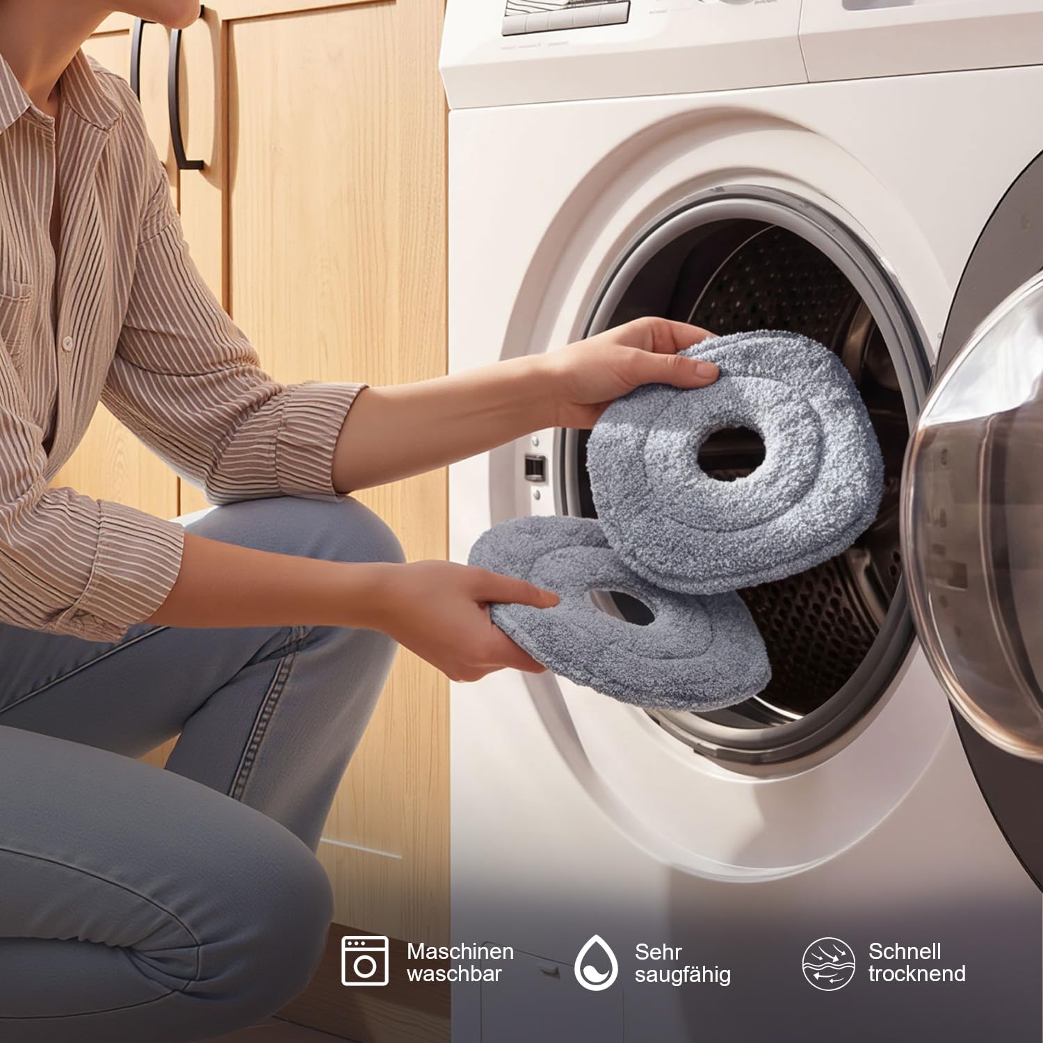 HoMettler Wischmopp Set mit Eimer, 2-Kammer System für Sauber- und Schmutzwasser Trennung, Bodenwischer mit 360° Drehkopf, Teleskopstiel aus Edelstahl, 4 waschbare Mikrofaser Pads, für alle Hartböden