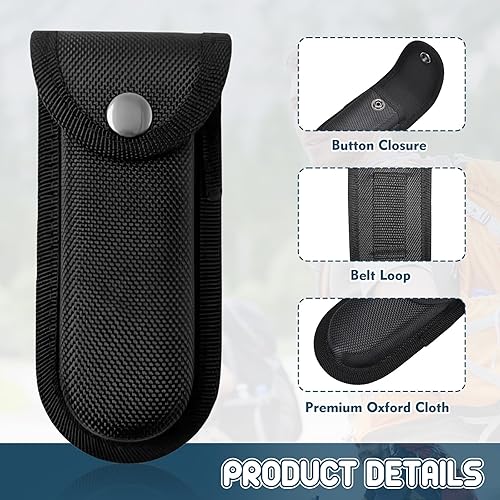 Miniatura 3 de Funda de nailon para cuchillos de bolsillo, funda plegable para cuchillos EDC de 5 a 5.5 pulgadas, bolsa multiherramienta con cierre a presión y