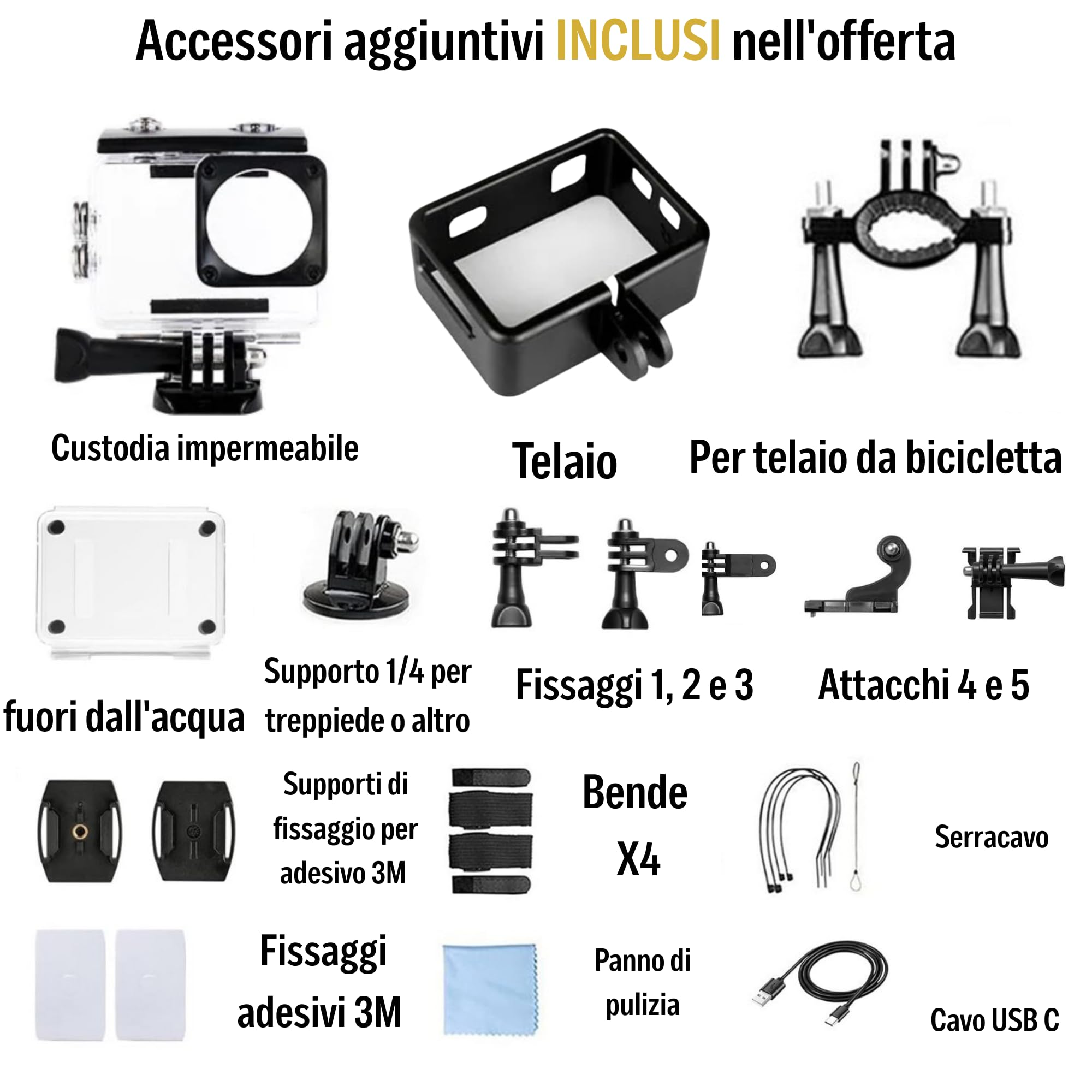 Marca FRANCESE 31 Accessori Fotocamera Sport 5K30fps 4K60FPS 120FPS Foto 50MP 2 Schermi Touch Vlog Telecomando Micro 360° Stabilizzatore E.I.S 2.0 Impermeabile 30M Scheda SDXC 64GO 2 Batterie