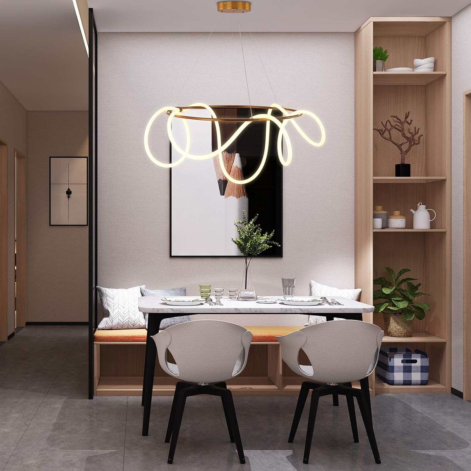 TFCFL Pendant Light Simple Modern Home Art Restaurant Lamp Dining Table Bar Chandelier, LED Pendant Light for Indoor Use, Such as Living Room Bedroom Dining Room Kitchen (60 x 30CM)