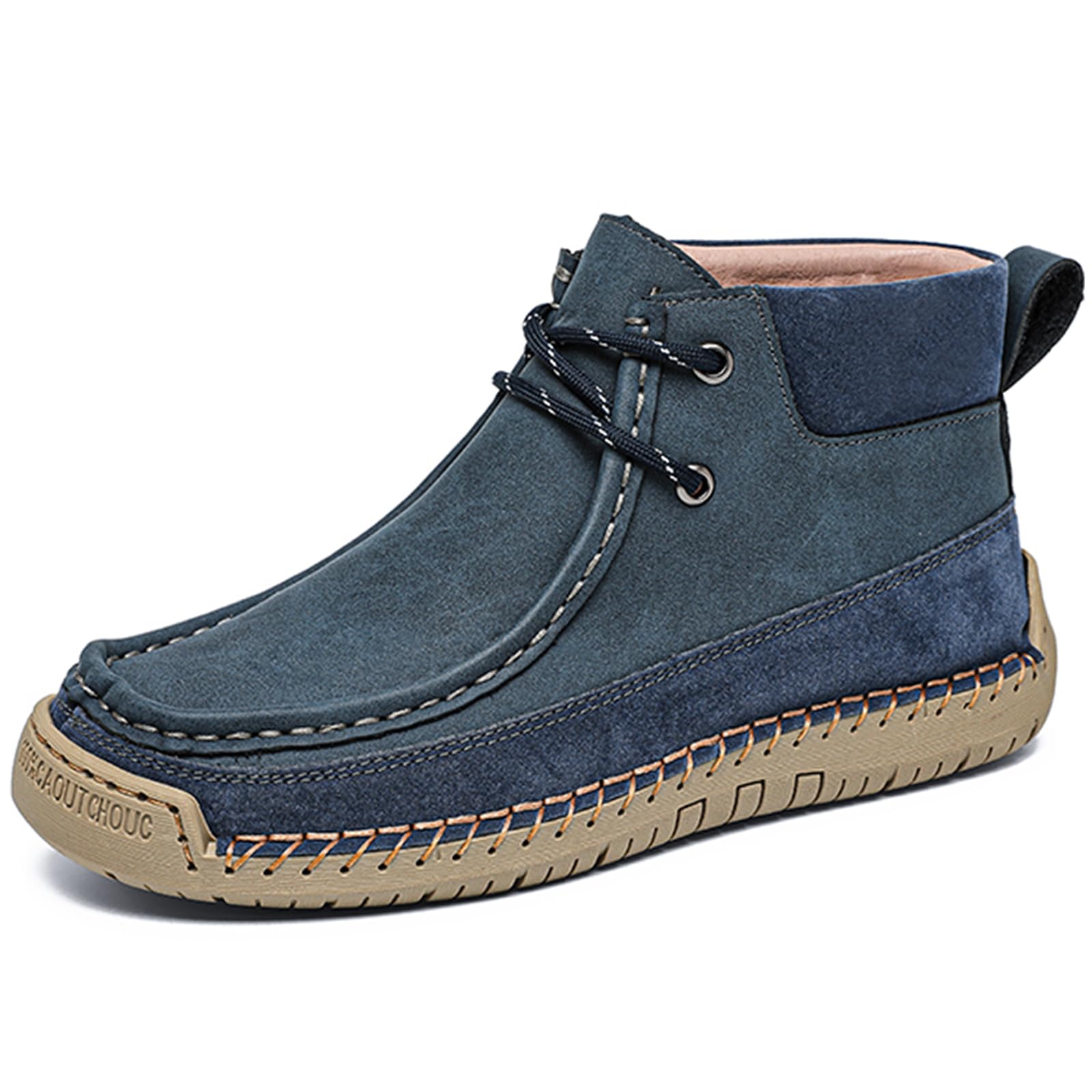 Womens Leather Handmade Lace Up Ankle Chukka Boots Non-Slip Breathable High Top Flat Loafers Comfortable Casual Sneakers for