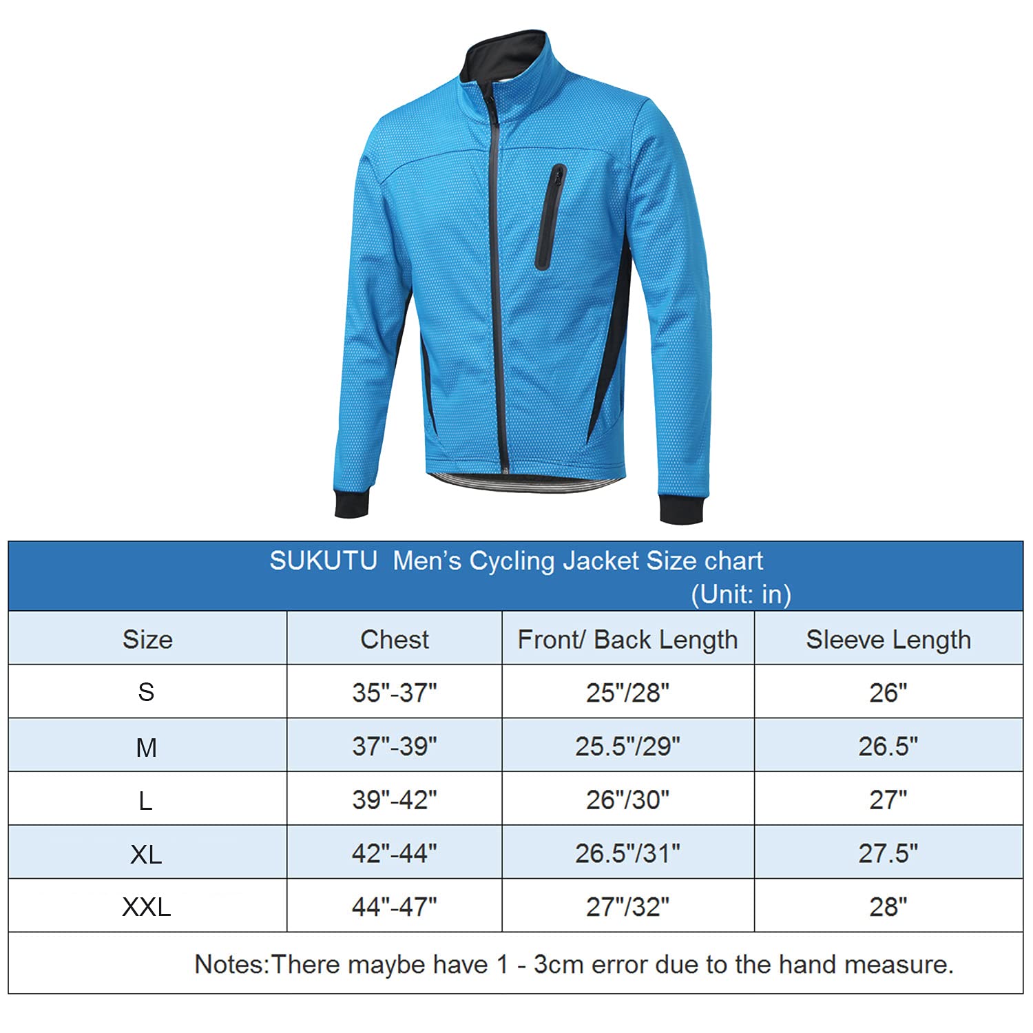 Veste Cyclisme Homme SUKUTU Softshell Imperméable Coupe-Vent Thermique - VTT Route Chaud Avec Bandes Réfléchissantes