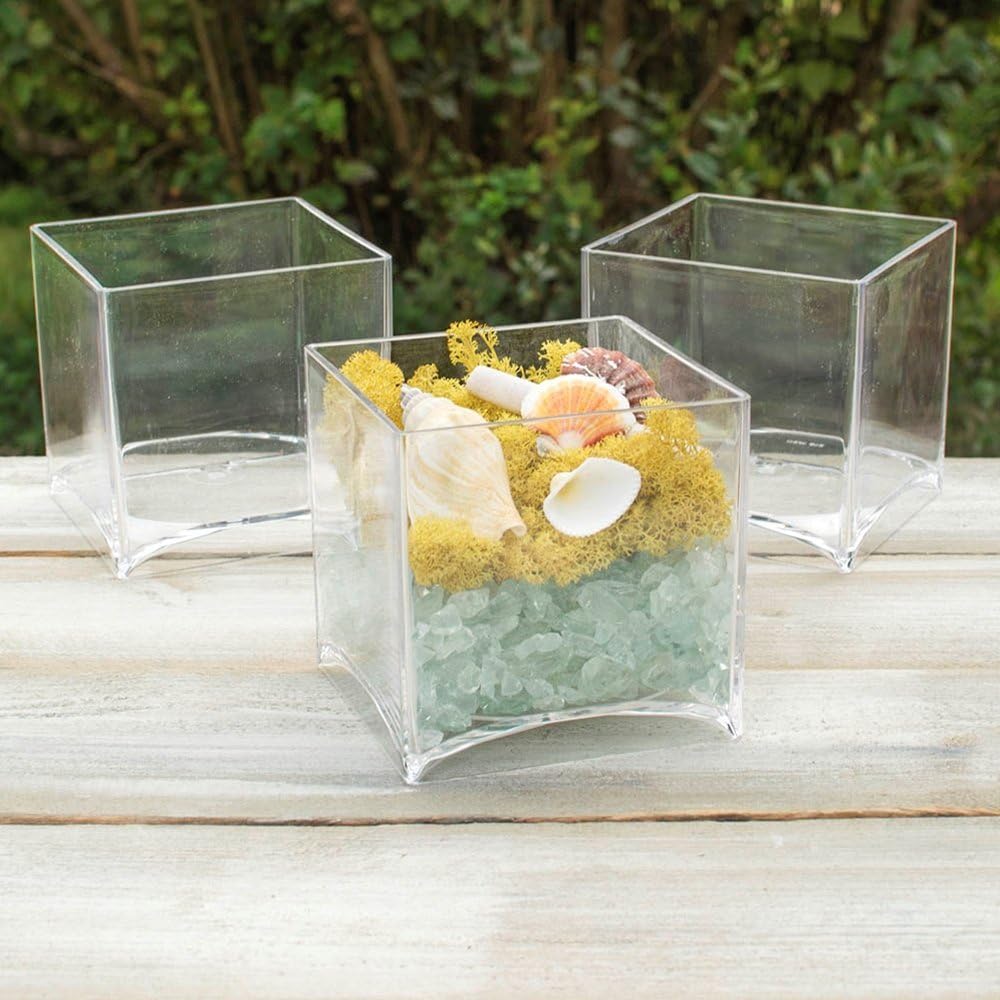 Square Vase, 5 in x 5 in, Plastic, Floral, Clear, Event