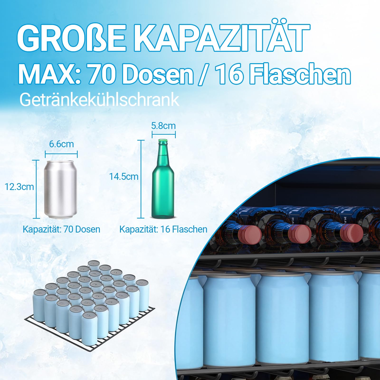Mini-Bar 50L Réfrigérateur à Boissons Autonome 70 Canettes Porte Transparente Clayettes Réglables Écran Numérique
