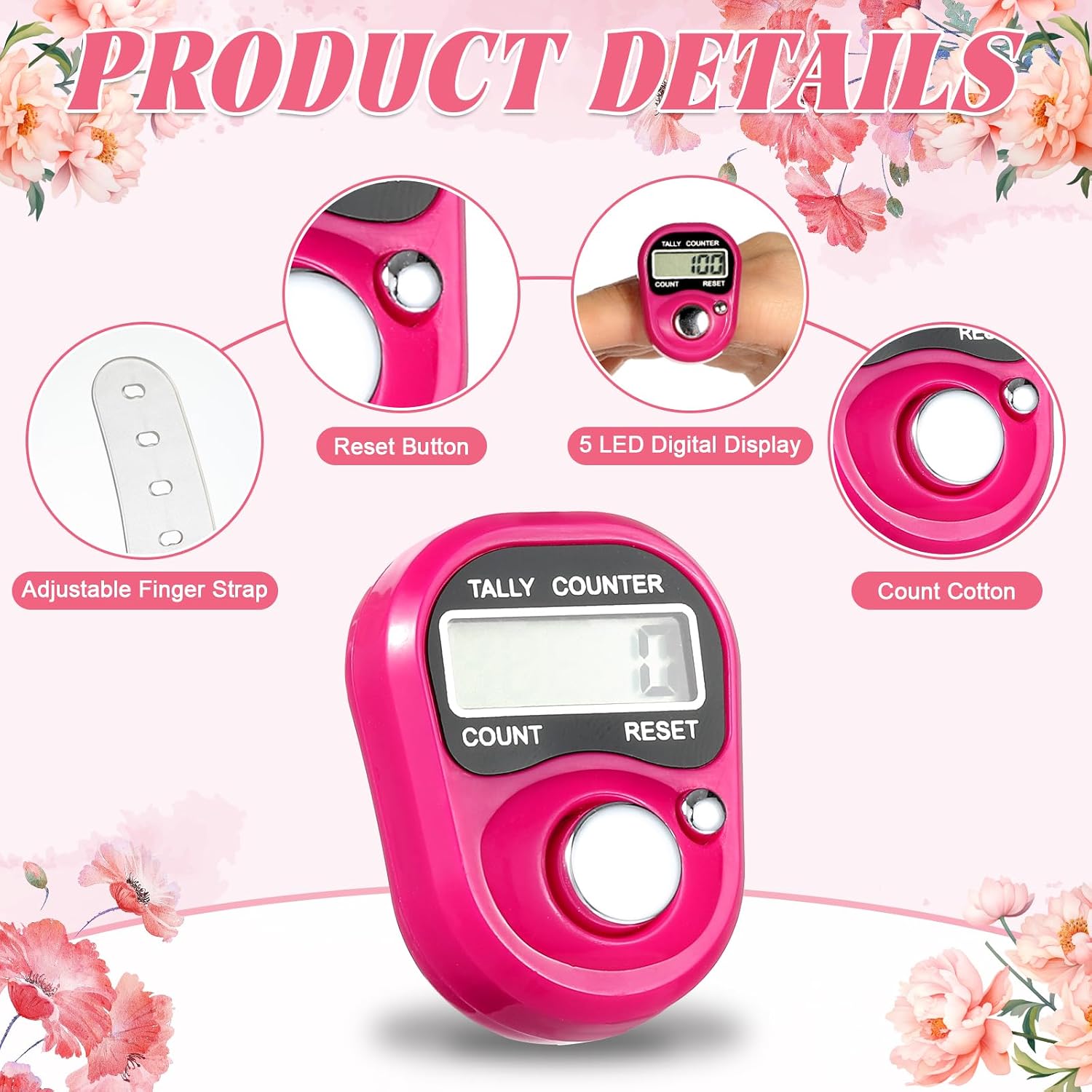 24 Sets Ramadan Party Favors Gifts Bulk Hand Tally Counters for Moslem Islamic Prayer Portable Digital Tasbeeh Counter Clickers with Greeting Cards for Religious Eid Mubarak Party Supplies(Flowers)