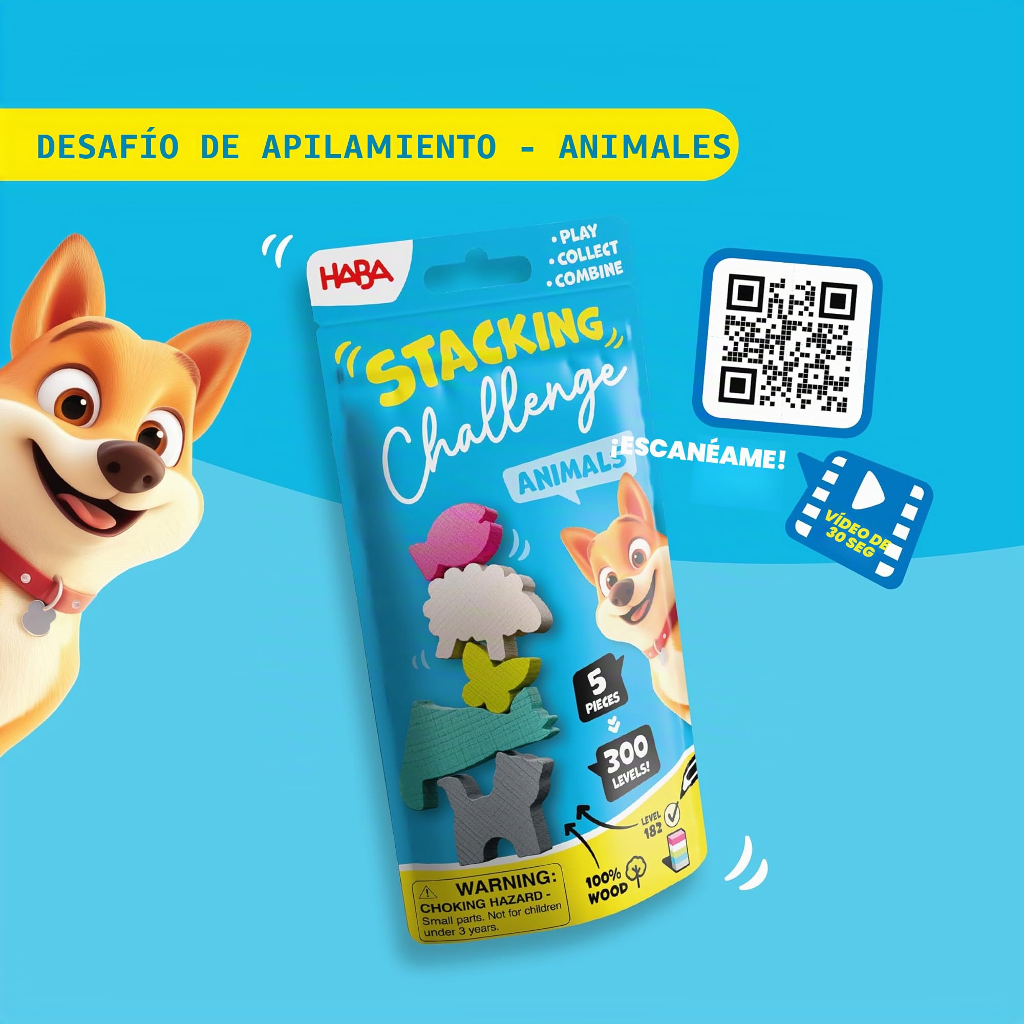 HABA 2013867001 - Stacking Challenge Animals, Juego Infantil con retos de apilar, Solitario, de Viaje. Más 6 años