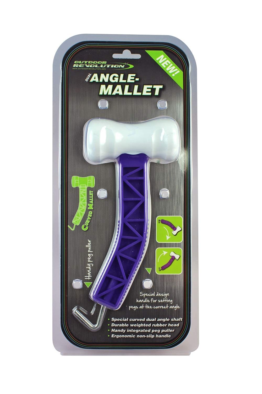 Outdoor Revolution Purple Dual Angle Mallet - Curved Mallet With Peg Puller