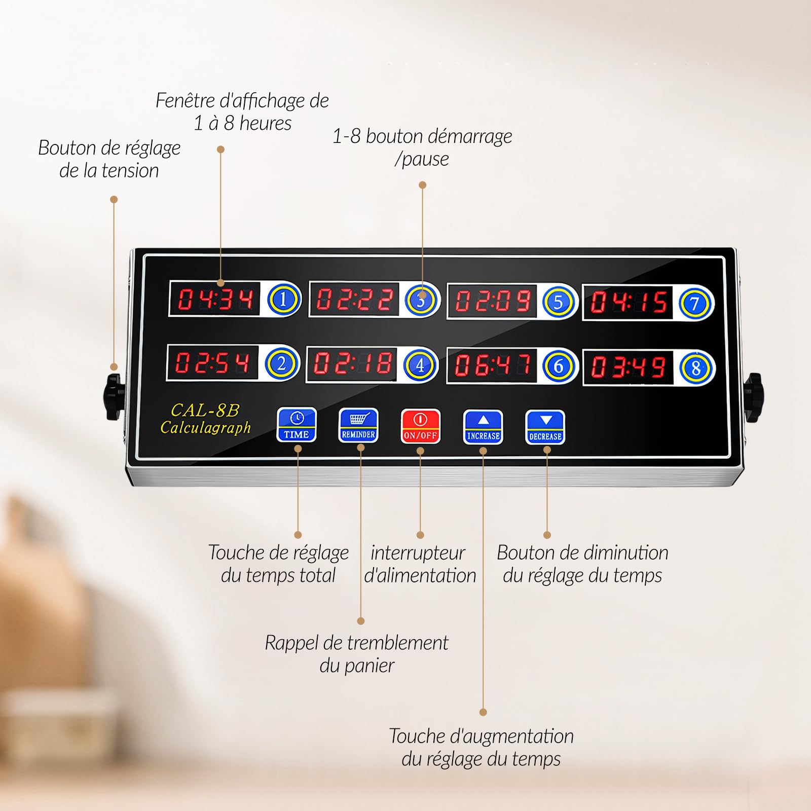 Minuterie de Cuisine Commerciale à 8 Canaux LED pour Hôtel, Restaurant, Horloge de Cuisson et Système de Rappel