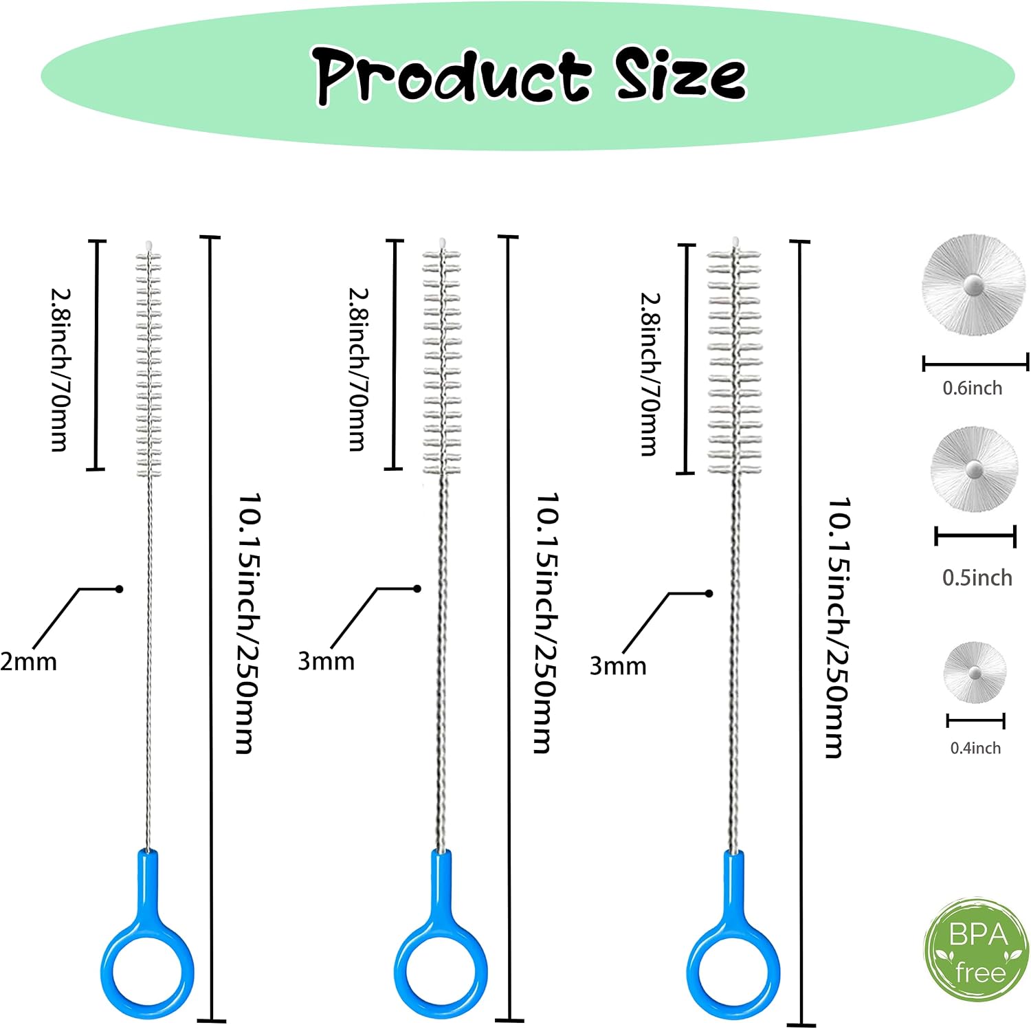 Straw Brush Cleaner Set,Straw Cleaner Brush Long 10 Inch,Straw Cleaner with 2mm and 3mm Thick Stainless Steel Wires, Heavy-Duty Straw Cleaning Brush for Baby Bottles(6-Pack).