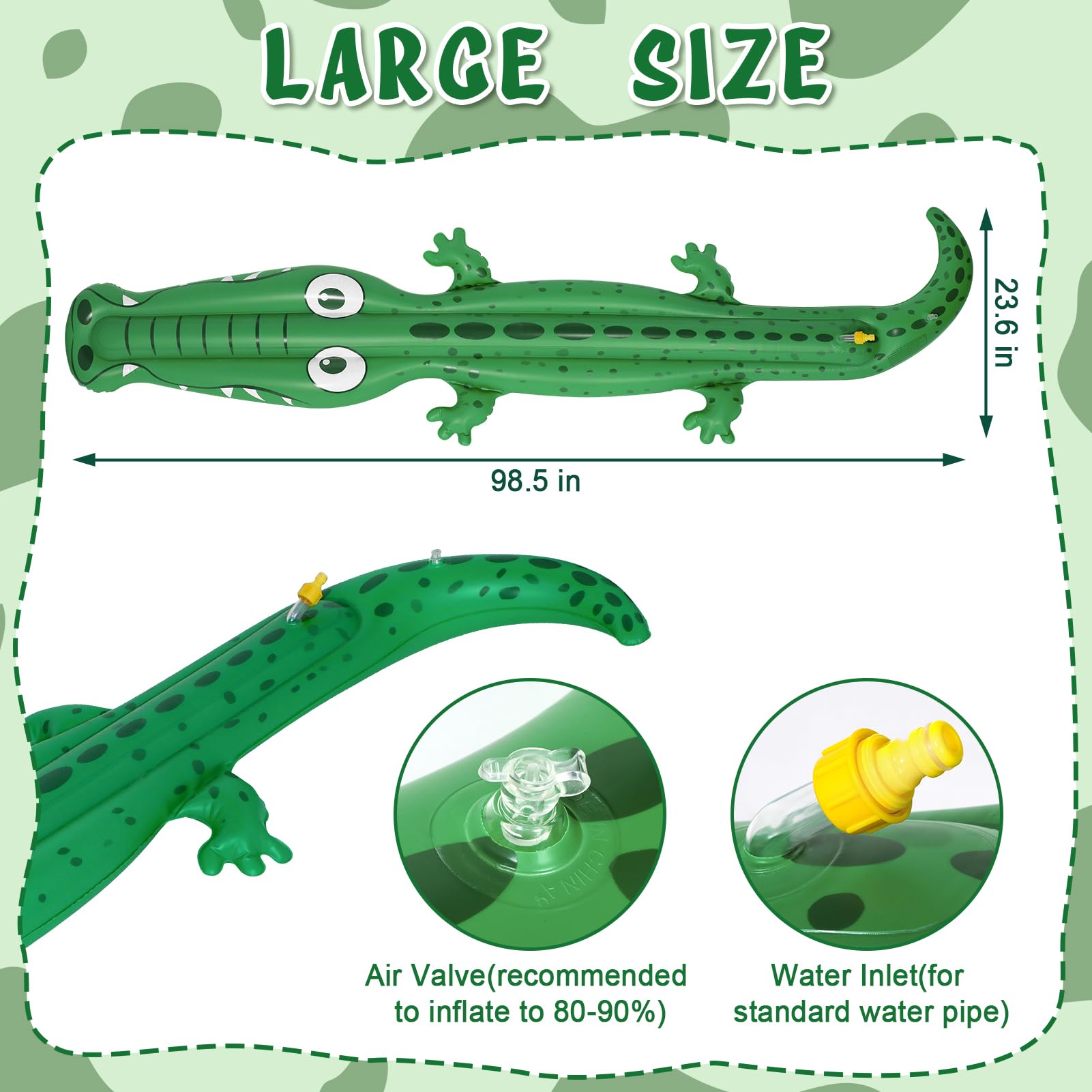 243,8 x 33 cm extra großer Sprinkler für Kinder, aufblasbarer Sprinkler für den Außenbereich | Kleinkind-Wasserspielzeug für den Hof, langlebiges Sommer-Spritzwasser-Spray, lustiges Spielzeug für Rasen, Garten, Hinterhof