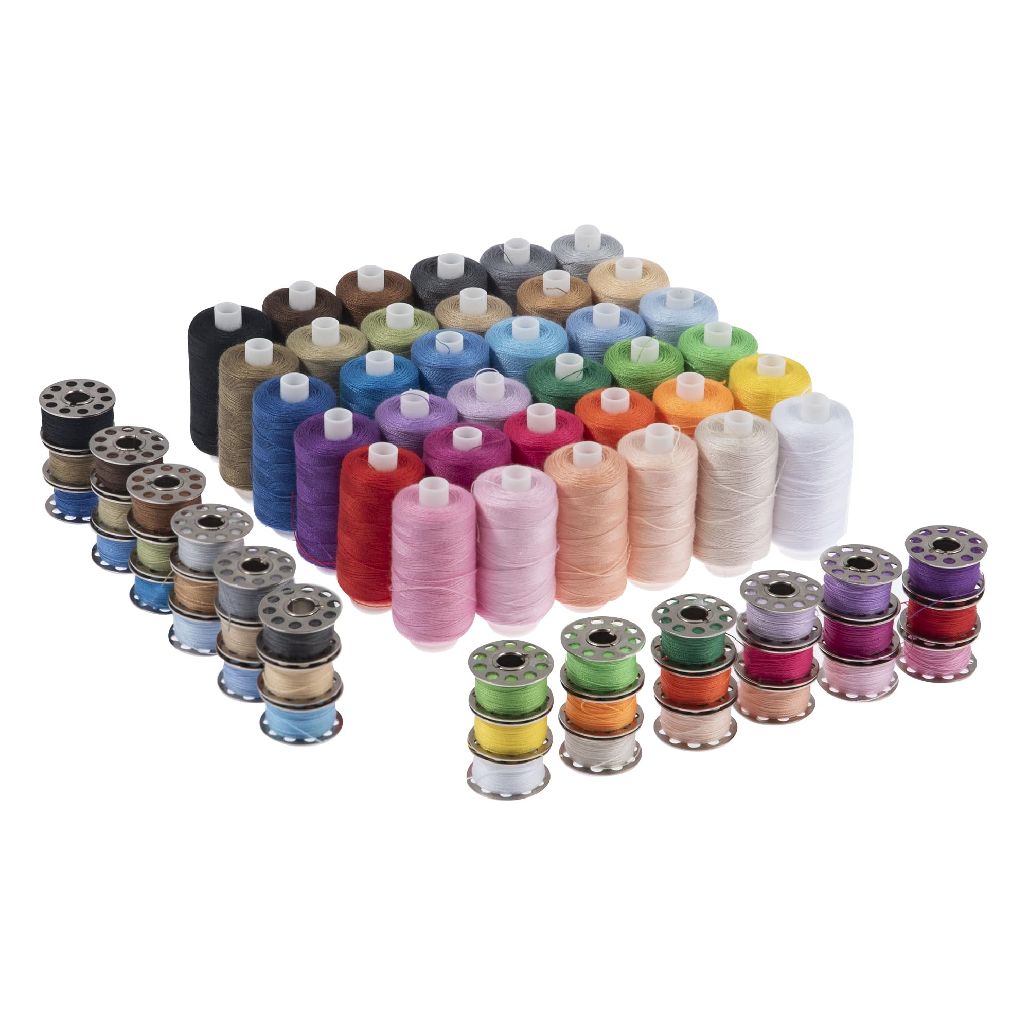 Trimits Sewing Thread and Bobbin Set – 72 Spools with 36 x 230m Polyester Threads and 36 x 36m Bobbins – Assorted Colours in Reusable Storage Box for Sewing Dressmaking and Craft Projects