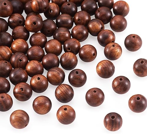 Miniatura 7 de Cheriswelry 100 cuentas redondas de madera natural de color marrón coco de 0.315 pulgadas (0.315 in), sin teñir, cuentas espaciadoras de madera