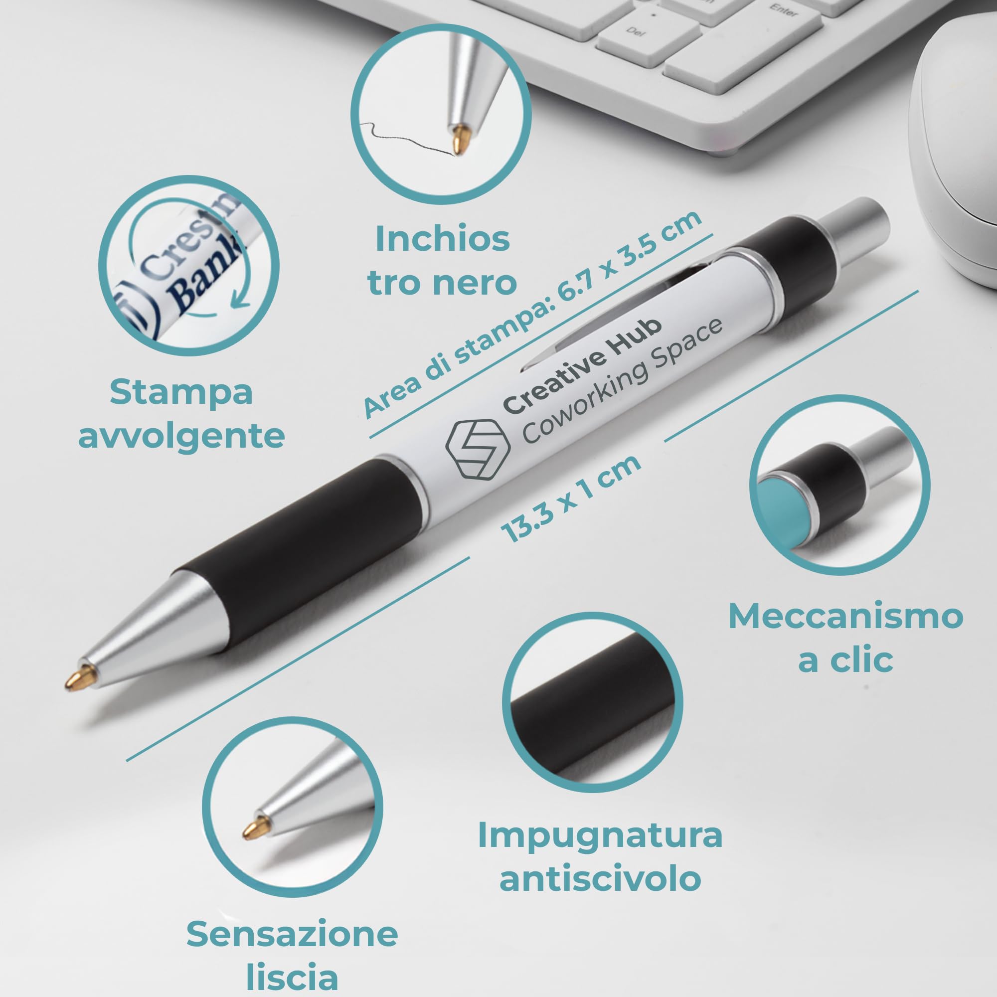 Cimpress Penna Personalizzata con Inchiostro Nero, 25 unità, Stampa Completa con Testo o Logo, con Impugnatura Antiscivolo, Ideale per Insegnanti ed Eventi