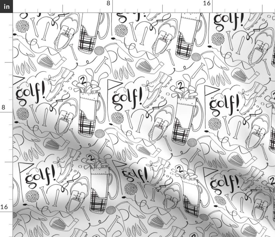 Spoonflower Fabric - Golf Black Shoes Balls Sport Printed on Petal Signature Cotton Fabric by The Yard - Sewing Quilting Apparel Crafts Decor