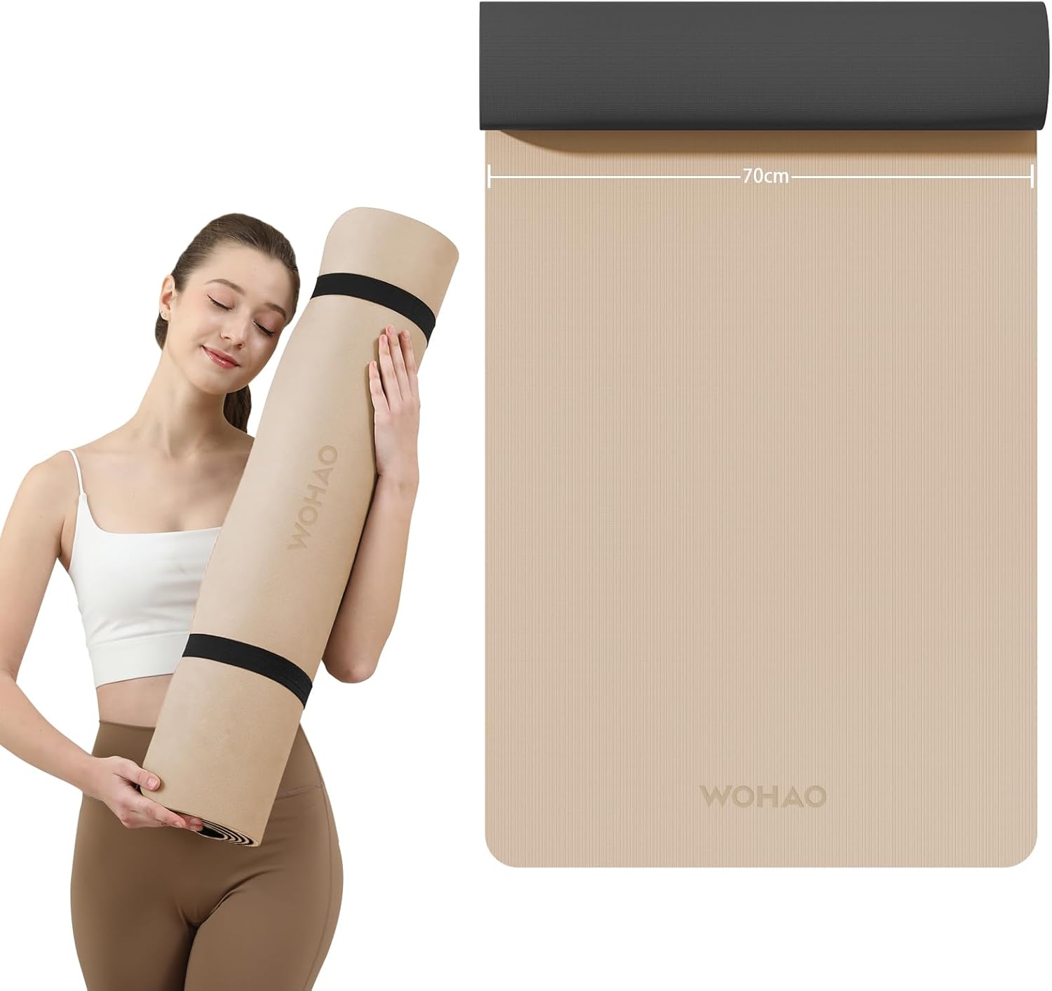 Extra Thick 8mm Yoga Mat for Women & Men – 72″x28″ Non-Slip 2-Sided (Dual Color) Exercise Mat – Thick Yoga Mat for Home Gym, Pilates, Stretching (Milk coffee+Black, 183 * 70 * 0.6cm)