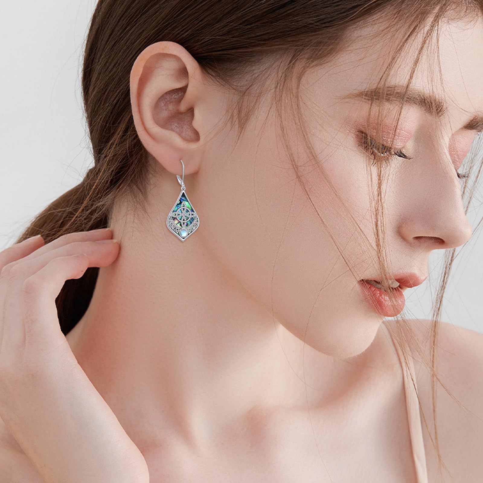 Pendientes de estrella de David/bruja/celta/concha/cruz/libélula/vikingo pendientes de plata de ley 925 piedra lunar abulón pendientes colgantes judíos irlandeses regalos para damas