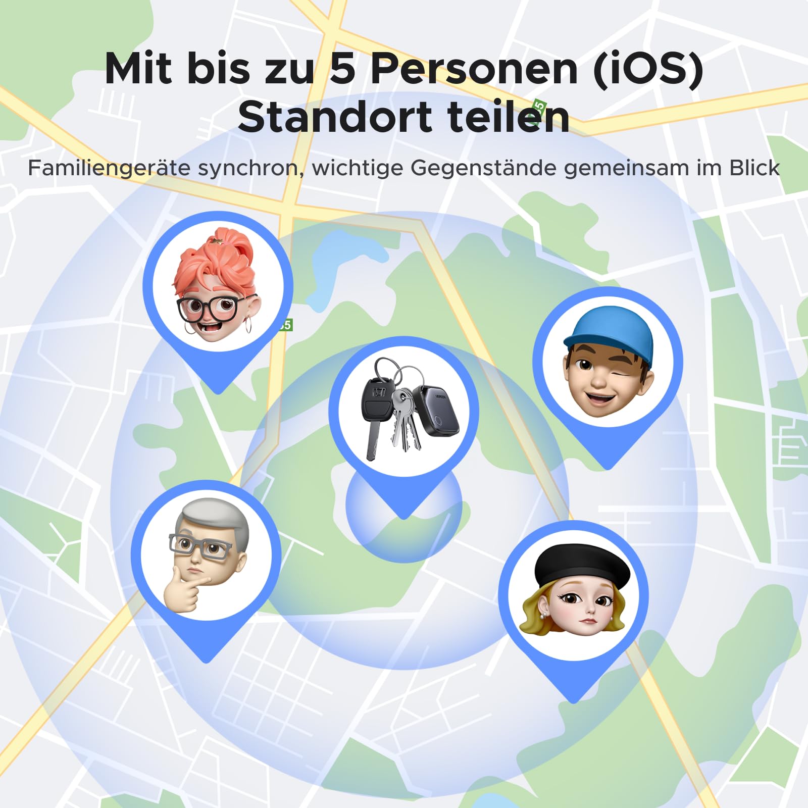 UGREEN FineTrack kompatibel mit Apple Find My (nur iOS), GPS Tracker, Schlüsselfinder mit Austauschbarer Batterie, 24 Monaten Batterielebensdauer, Tracker für Koffer, Keys, Reisepässe(4 Pack)