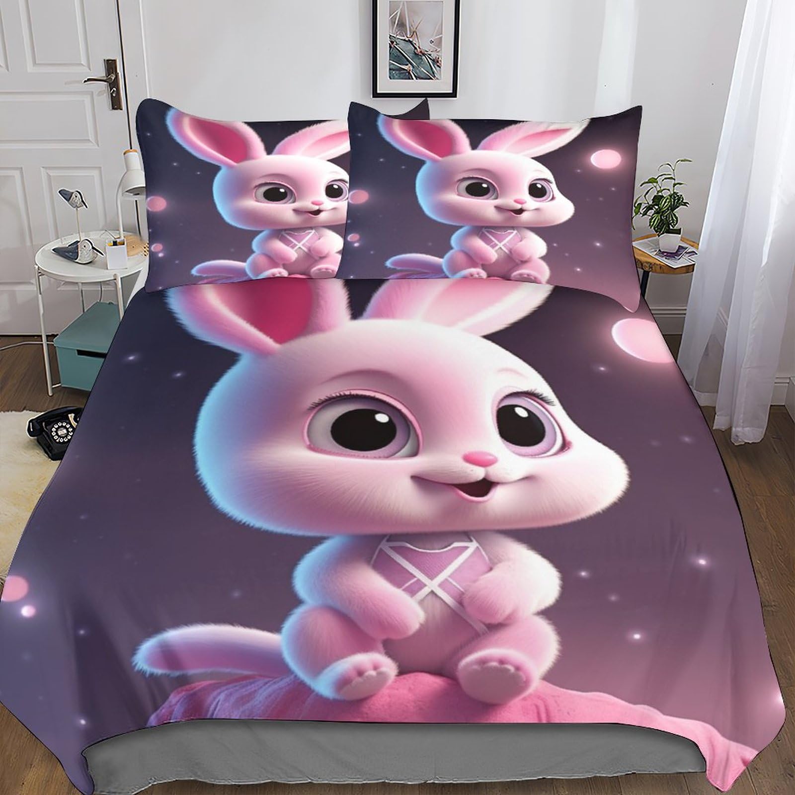 Parure de lit lapin pour chambre d'enfant et ado double 200x200cm