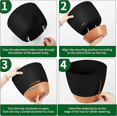 Miniatura 9 de GARDIFE Macetas de 10 pulgadas, macetas de riego automático, paquete de 2 macetas, macetas grandes de plástico con depósito profundo y agujeros de