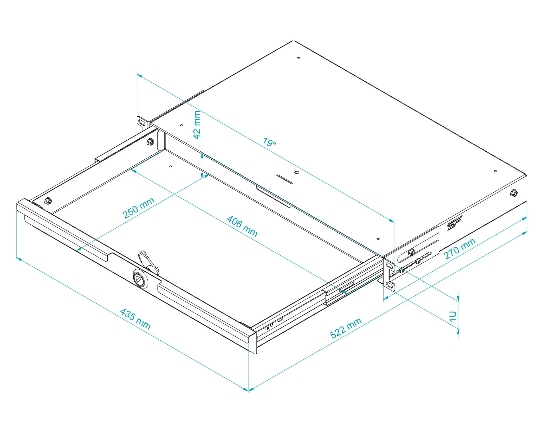 Ripiano 19 pollici 1U - Cassetto per Rack Server 19" in Acciaio per Armadio di Rete e Rack di Cablaggio - Capacità di Carico 15 kg - 270 mm Profondità - Accessori Rack
