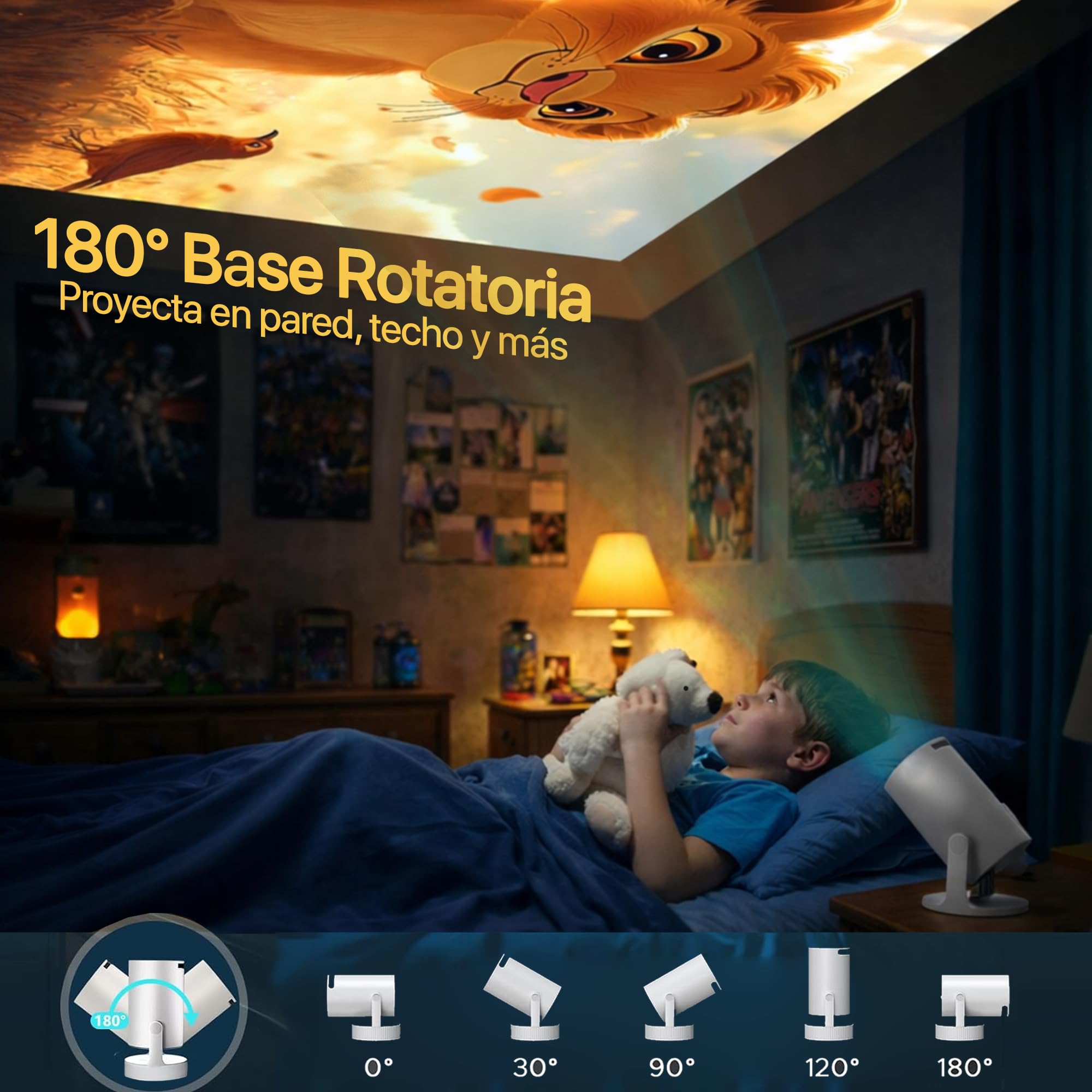 Proyector Portátil con Altavoz, 4k, WiFi, Bluetooth [Apps Integradas] Sistema Android 2026 Upgraded Mini Proyector de vídeo con Altavoz Integrado, Proyector Cine FullHD HDMI/portátil/móvil.