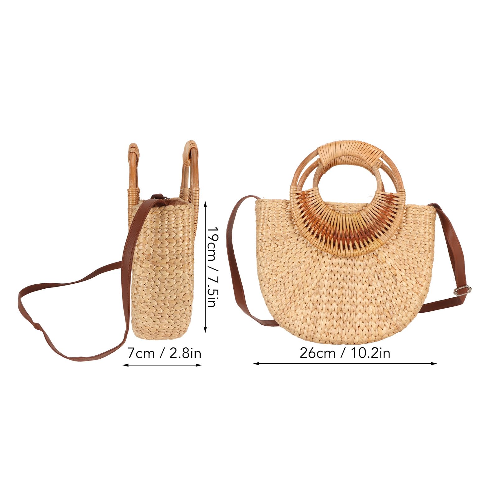 Garsent Mode Weben Rattan Tasche für Frauen, Retro Kleine Halbkreis Handgewebte Stroh Schulter Tasche, Leicht, Langlebig