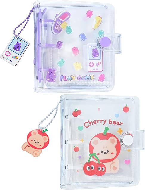 SZHTSWU 2 Pcs 3 Inch Mini Photo Album,20 Sheets 40 Pockets Photo Album in Loose Leaf Refillable 3 Rings Photocard Binder Kpop Photocard Holder Book with Pendant for Picture Cards Storage (Purple Red)