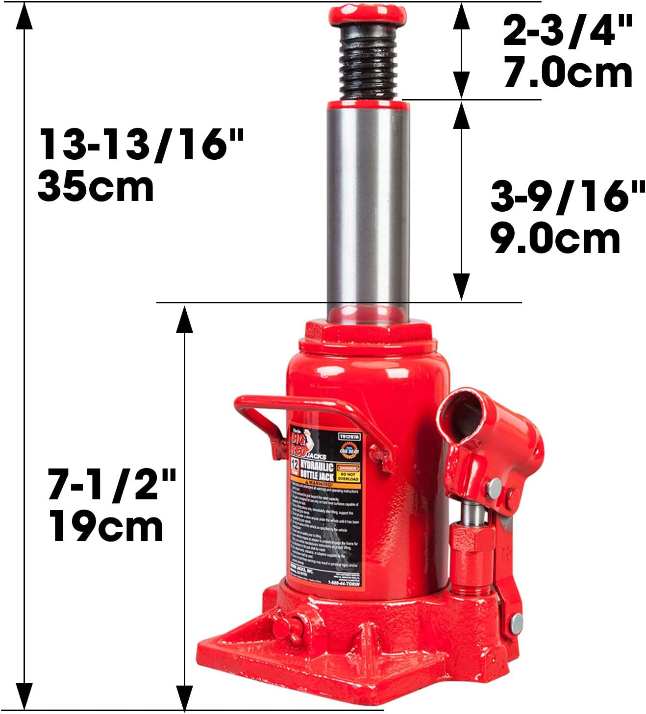 BIG RED T92007A Torin Hydraulic Stubby Low Profile Welded Bottle Jack, 20 Ton (40,000 lb) Capacity, Red: Automotive