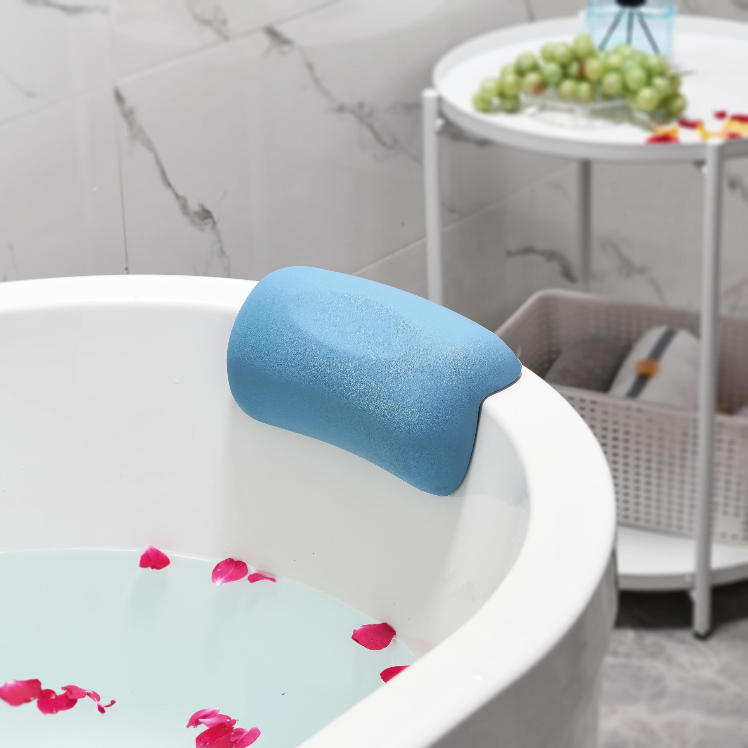 Almohada de Baño Impermeable con Ventosas Antideslizantes - Reposacabezas Ergonómico para Bañera/Hidromasaje, Cojín SPA Hogareño de Material Premium, Máximo Confort y Relax Profundo - Azul