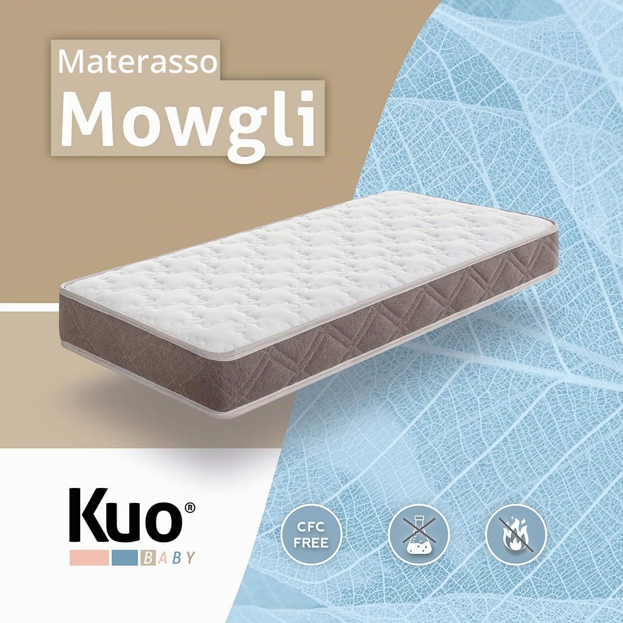 KUO KUOBaby - Materasso per Lettino Mowgli | Cotone, Fibra di Cocco e Molle Bonnell | 137 x 67 cm