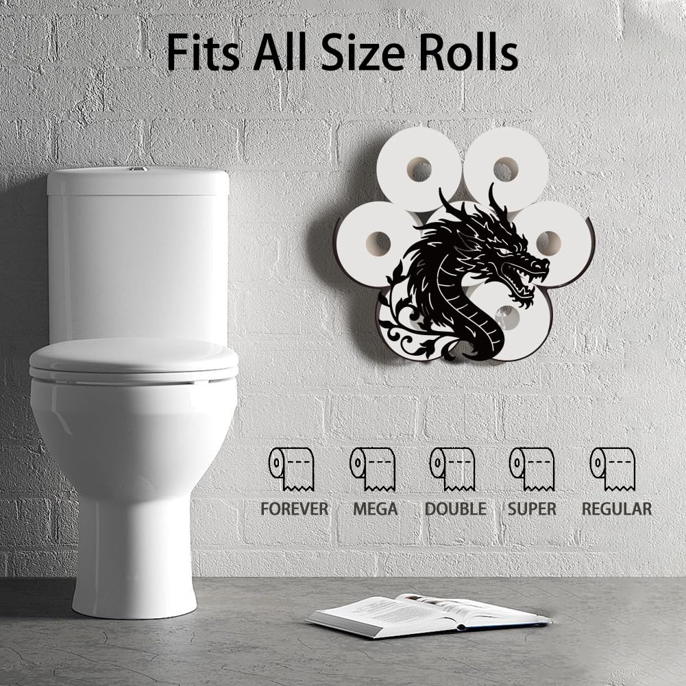 WADORN Porte-Rouleau Papier Toilette en métal Black Dragon Accessoires décoration médiévaux pour Salle de Bain avec Rangement supplémentaire pour 8 Rouleaux Décoration Amusante sur Pied Organisateur