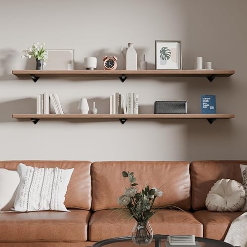 Miniatura 10 de Estantes largos de pared de 60 pulgadas, estante flotante largo para pared, juego de 2, estantes grandes con soportes de metal, estantería de granja
