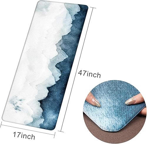 Miniatura 4 de Alfombrillas de cocina QIYI, de piel de PVC, seguras, lavables, antideslizantes, impermeables, acolchadas, fáciles de limpiar, Casual, Acuarela