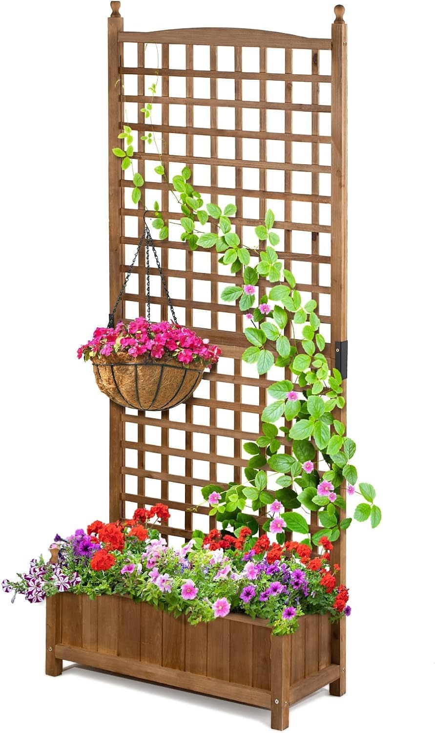 71 Inches Height Raised Garden Bed with Trellis, Durable Oil Coated Planter with Trellis, Vertical Gardens Outdoors with Convenient Non Woven Lining for Better Plants Growing