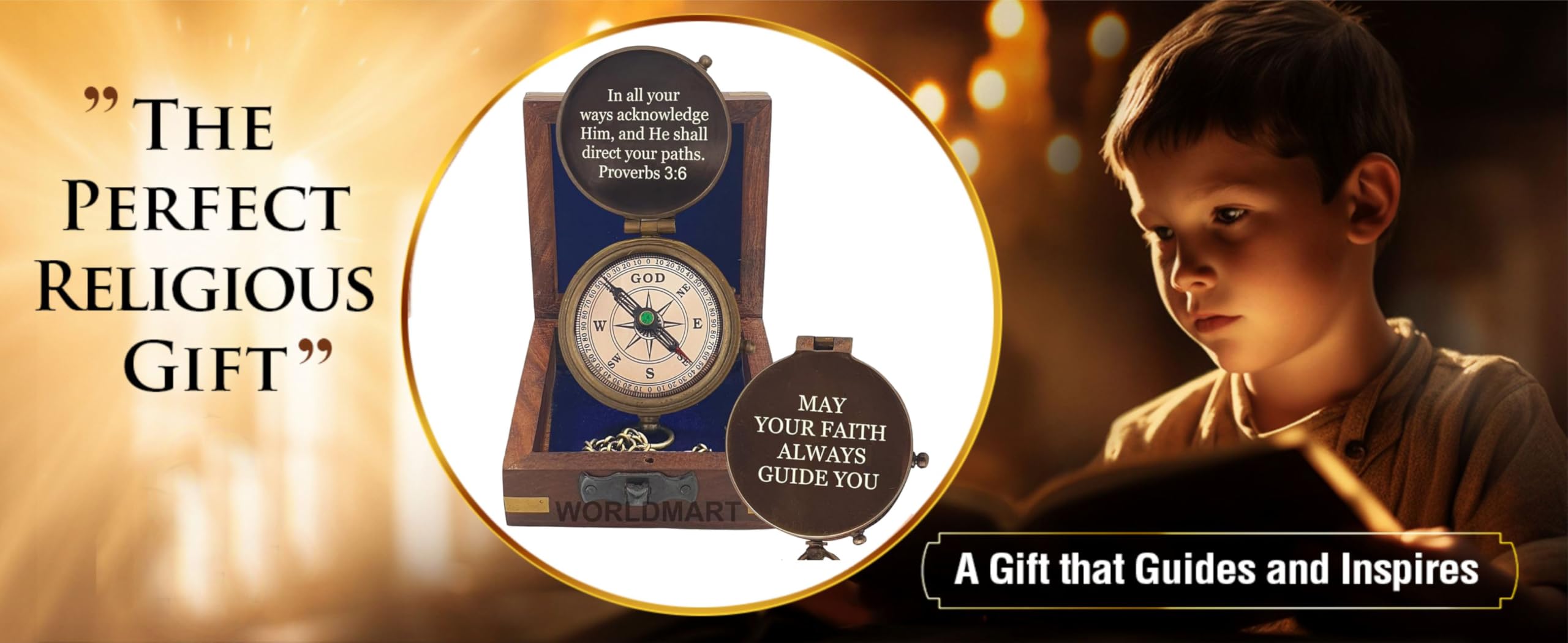 Baptism Gifts for Boys - Engraved Working Handmade Compass with Scripture - Religious, Christian, Catholic, Christening, First Communion, Confirmation Gifts for Teenage Boys and Men